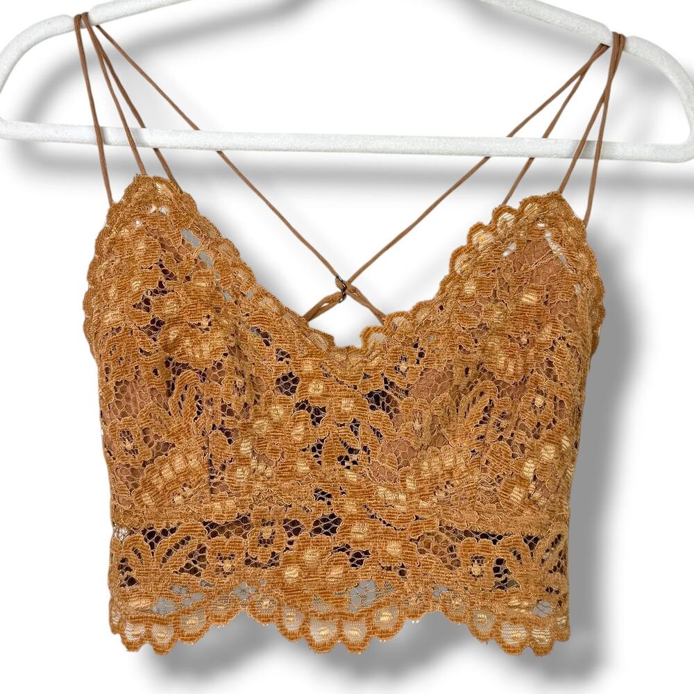 NEW Free People Intimately Burnt Caramel Celine Floral Lace Bralette Small